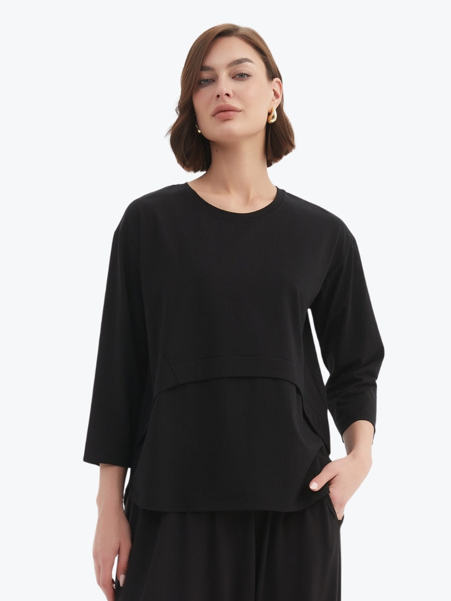 Tirelli Curved Seam Top in Black