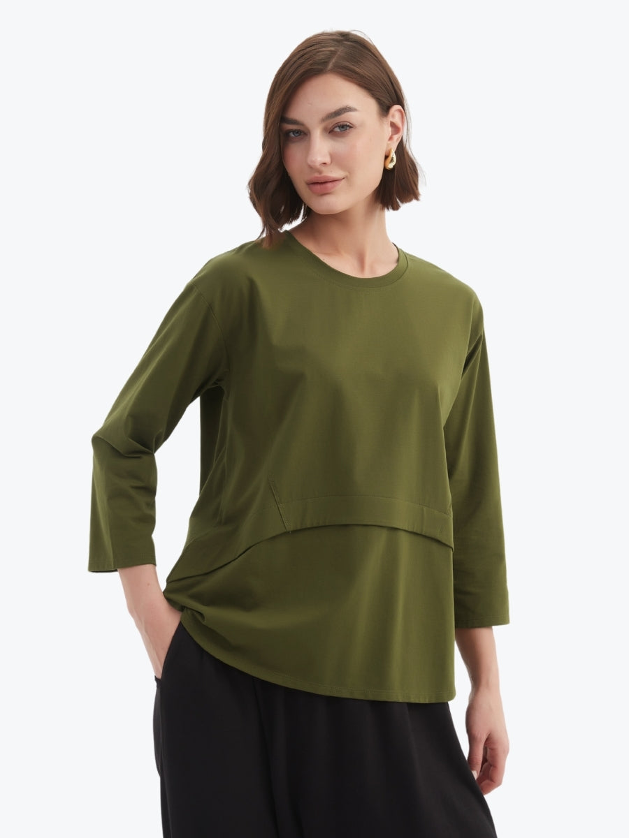 Tirelli Curved Seam Top in Khaki