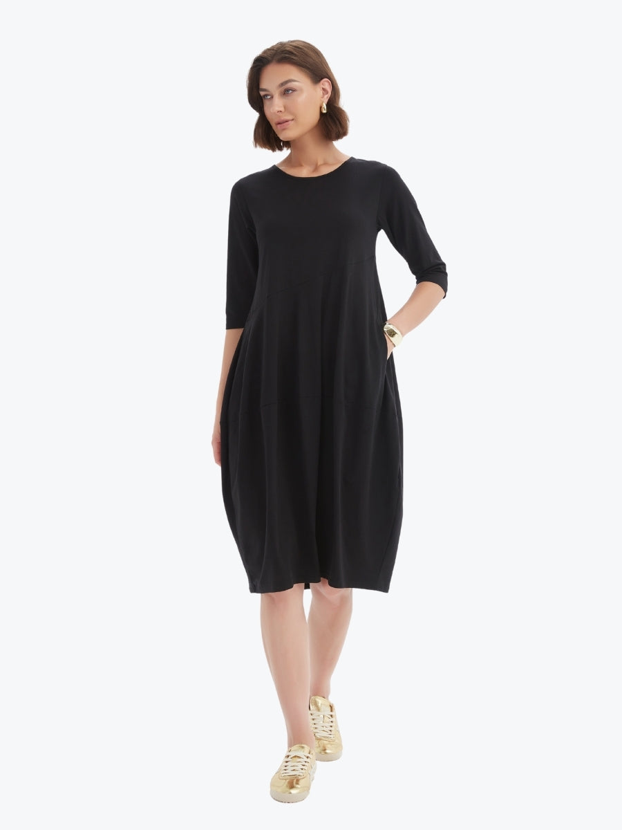 Tirelli Diagonal Seam Summer Dress in Black