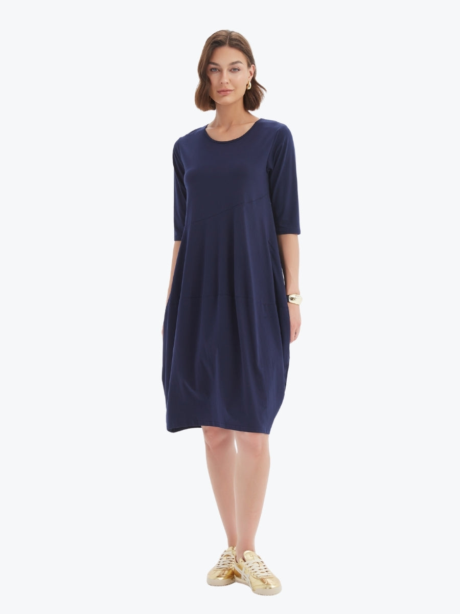 Tirelli Diagonal Seam Summer Dress in Deep Navy