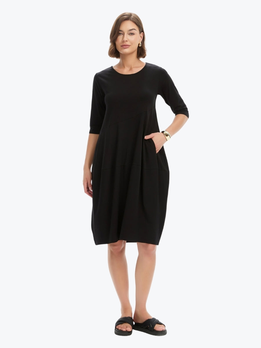 Tirelli Diagonal Seam Summer Dress | Black