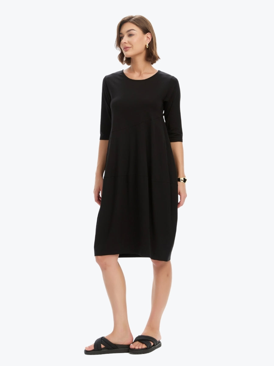 Tirelli Diagonal Seam Summer Dress | Black