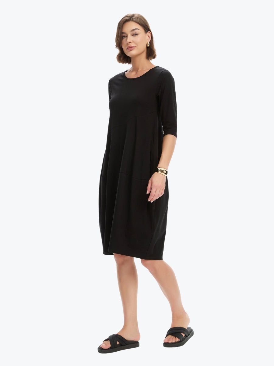 Tirelli Diagonal Seam Summer Dress | Black