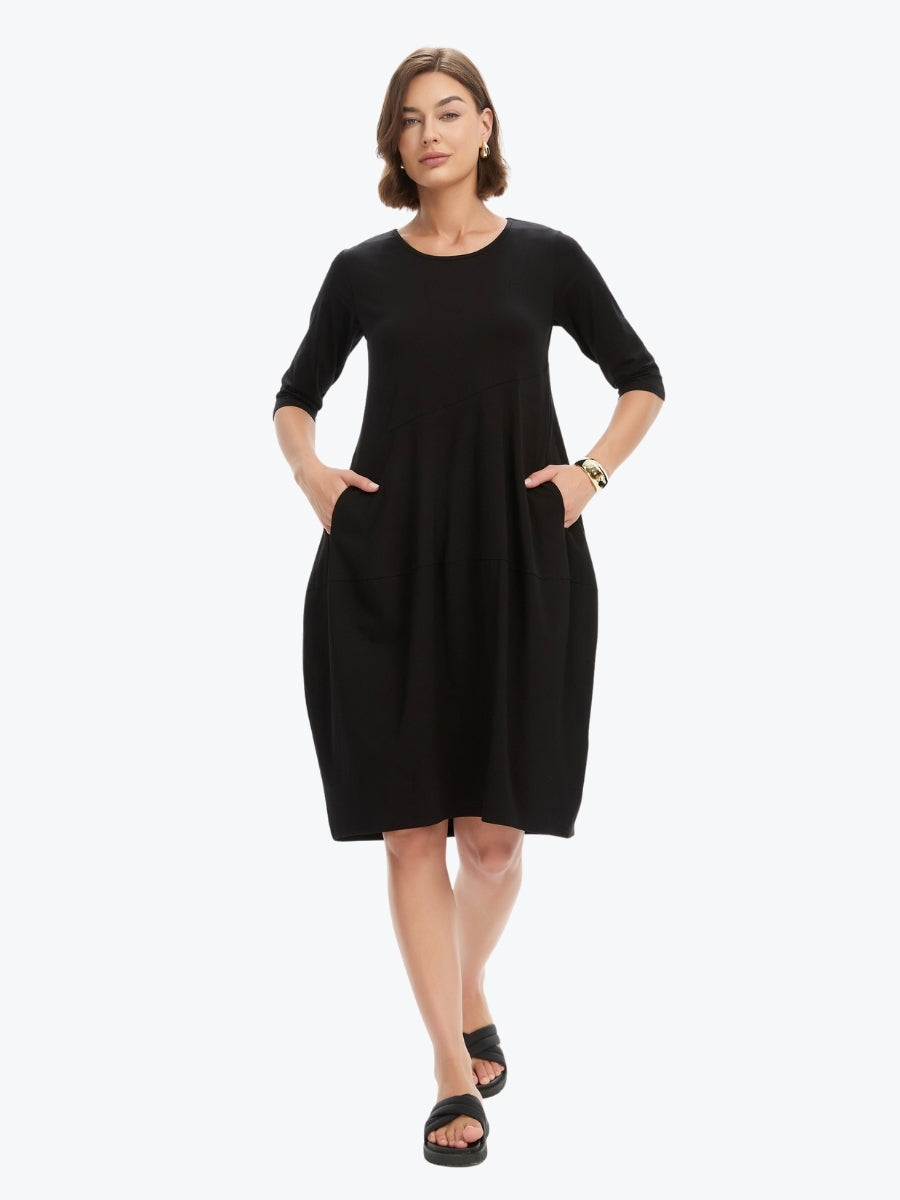 Tirelli Diagonal Seam Summer Dress | Black