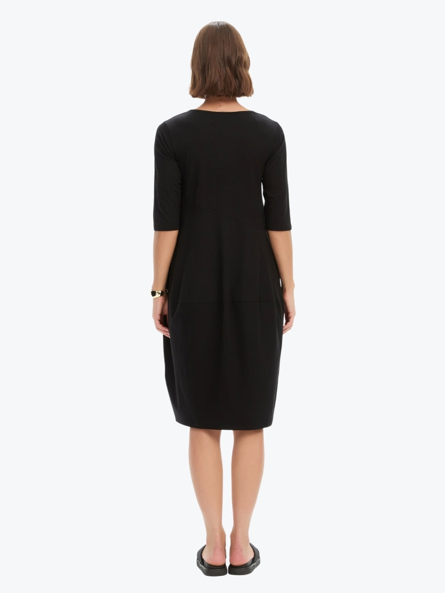 Tirelli Diagonal Seam Summer Dress | Black