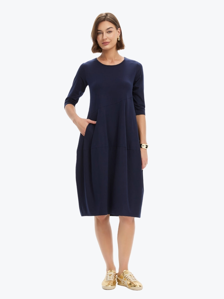 Tirelli Diagonal Seam Summer Dress | Deep Navy