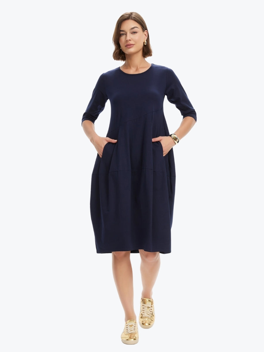 Tirelli Diagonal Seam Summer Dress | Deep Navy
