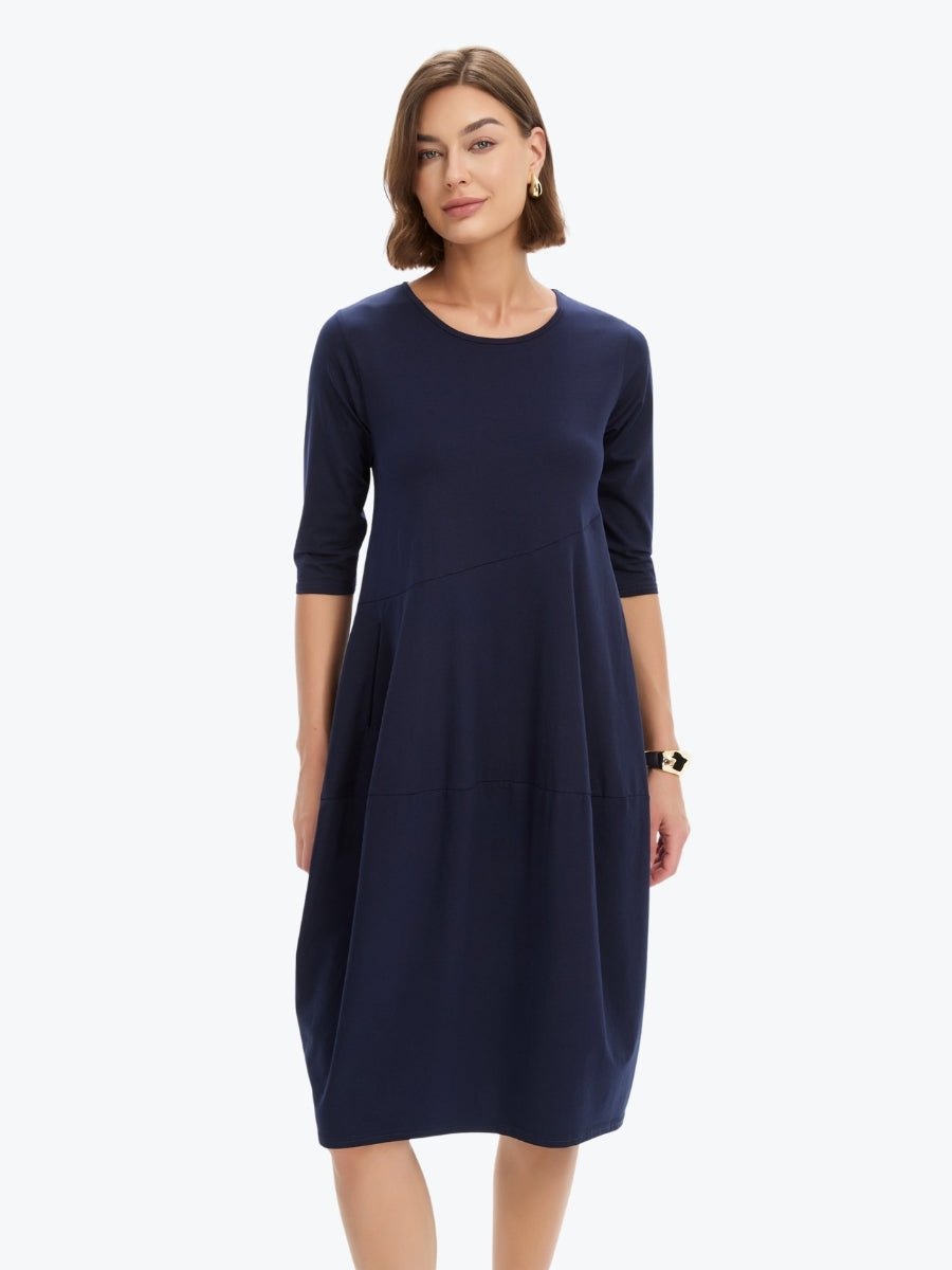 Tirelli Diagonal Seam Summer Dress | Deep Navy