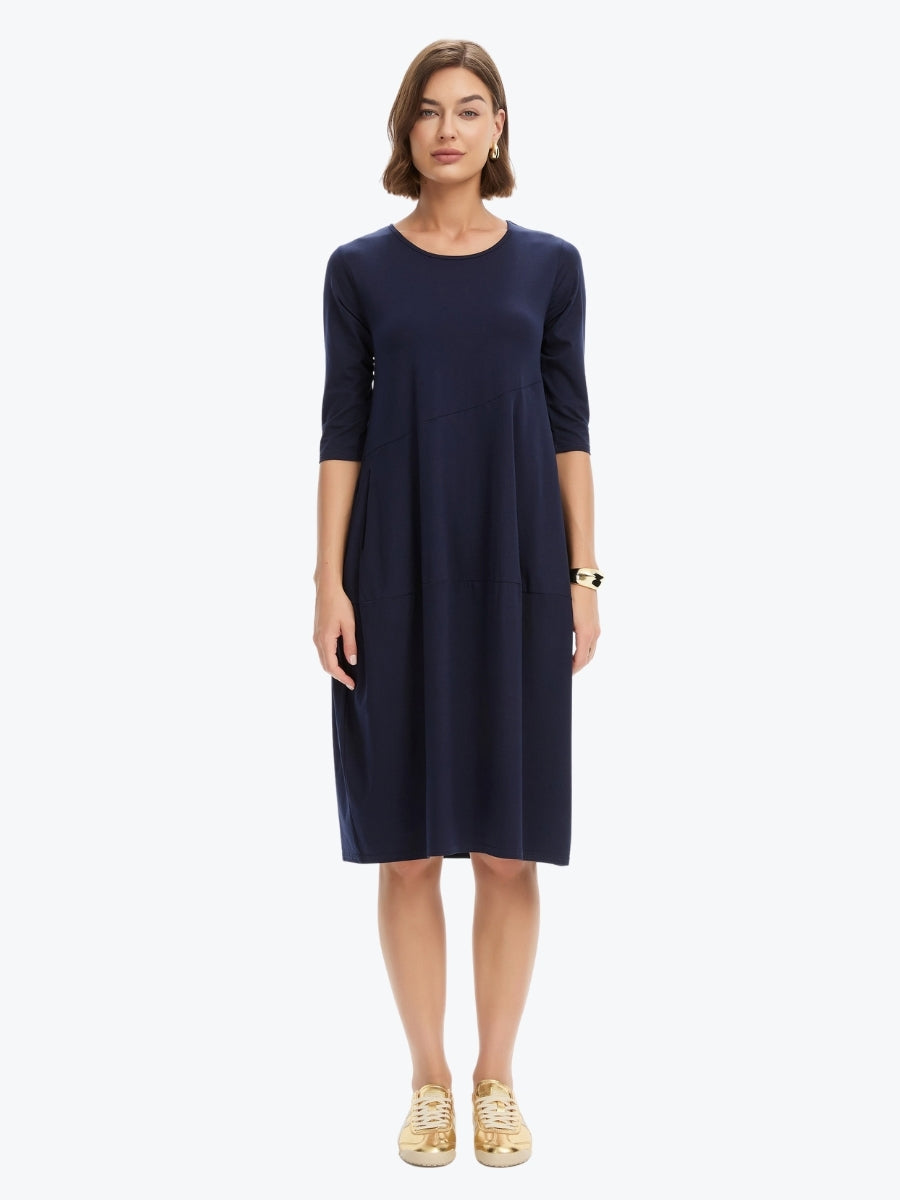 Tirelli Diagonal Seam Summer Dress | Deep Navy