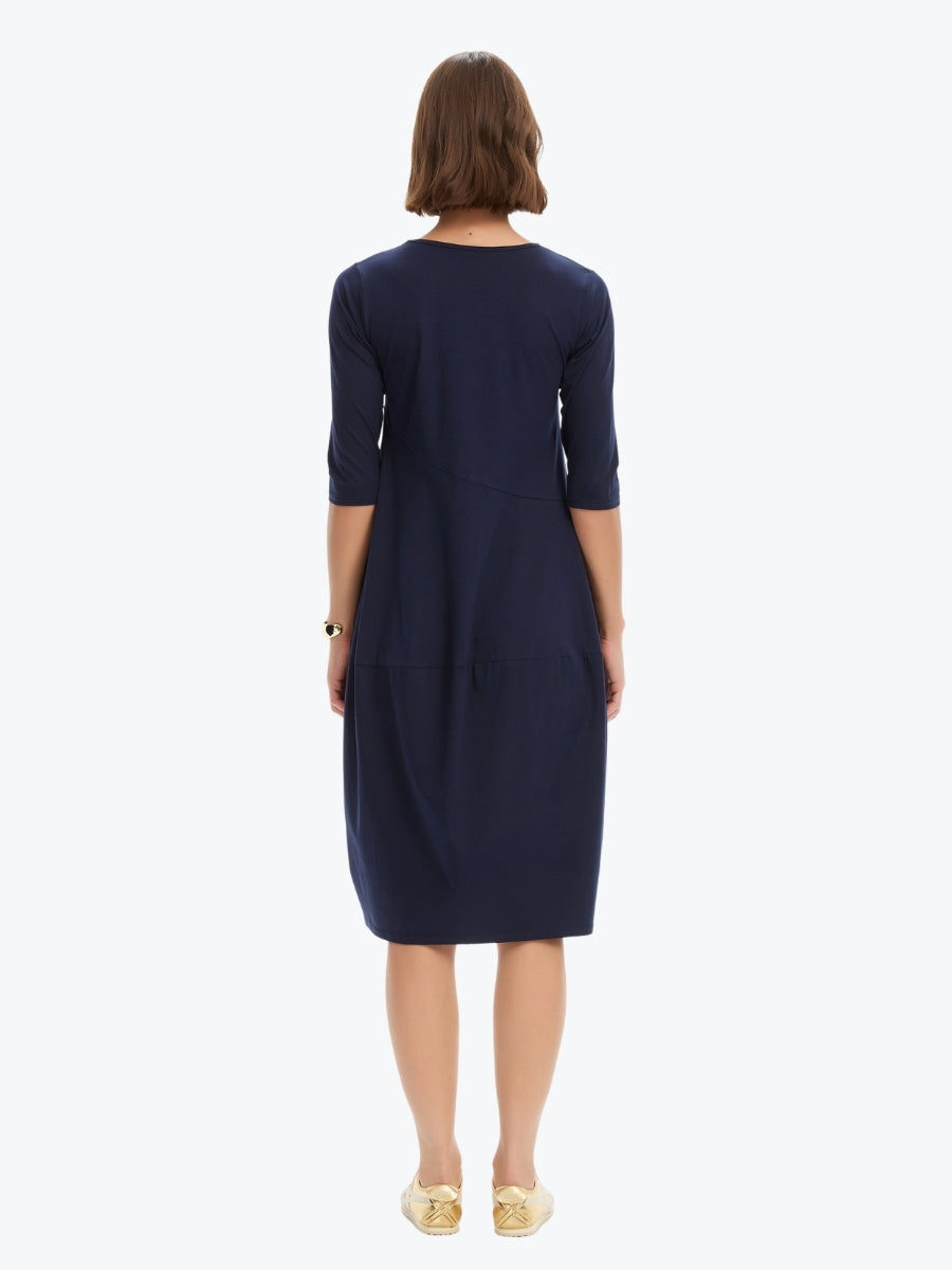 Tirelli Diagonal Seam Summer Dress | Deep Navy