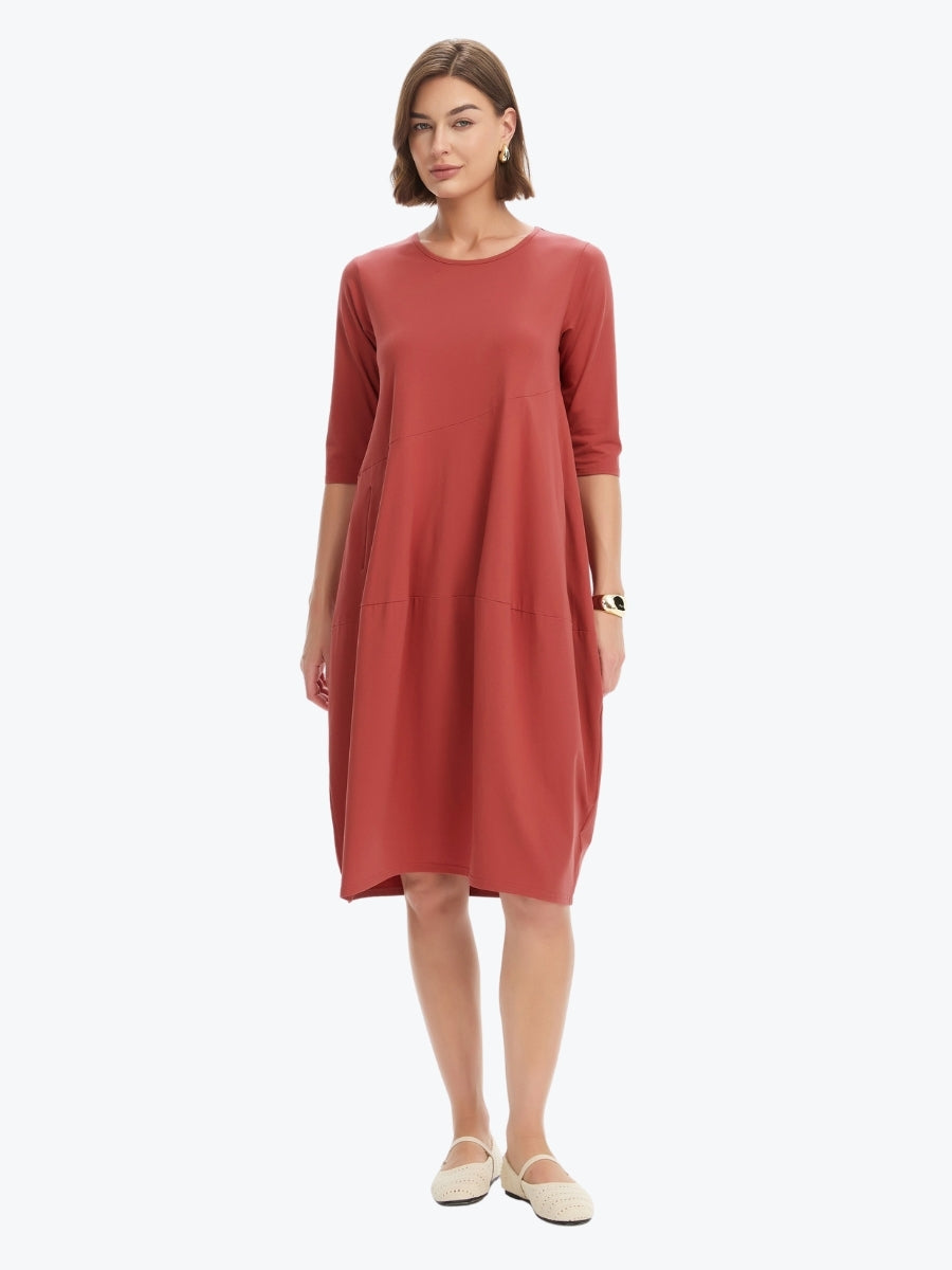 Tirelli Diagonal Seam Summer Dress | Dusty Red