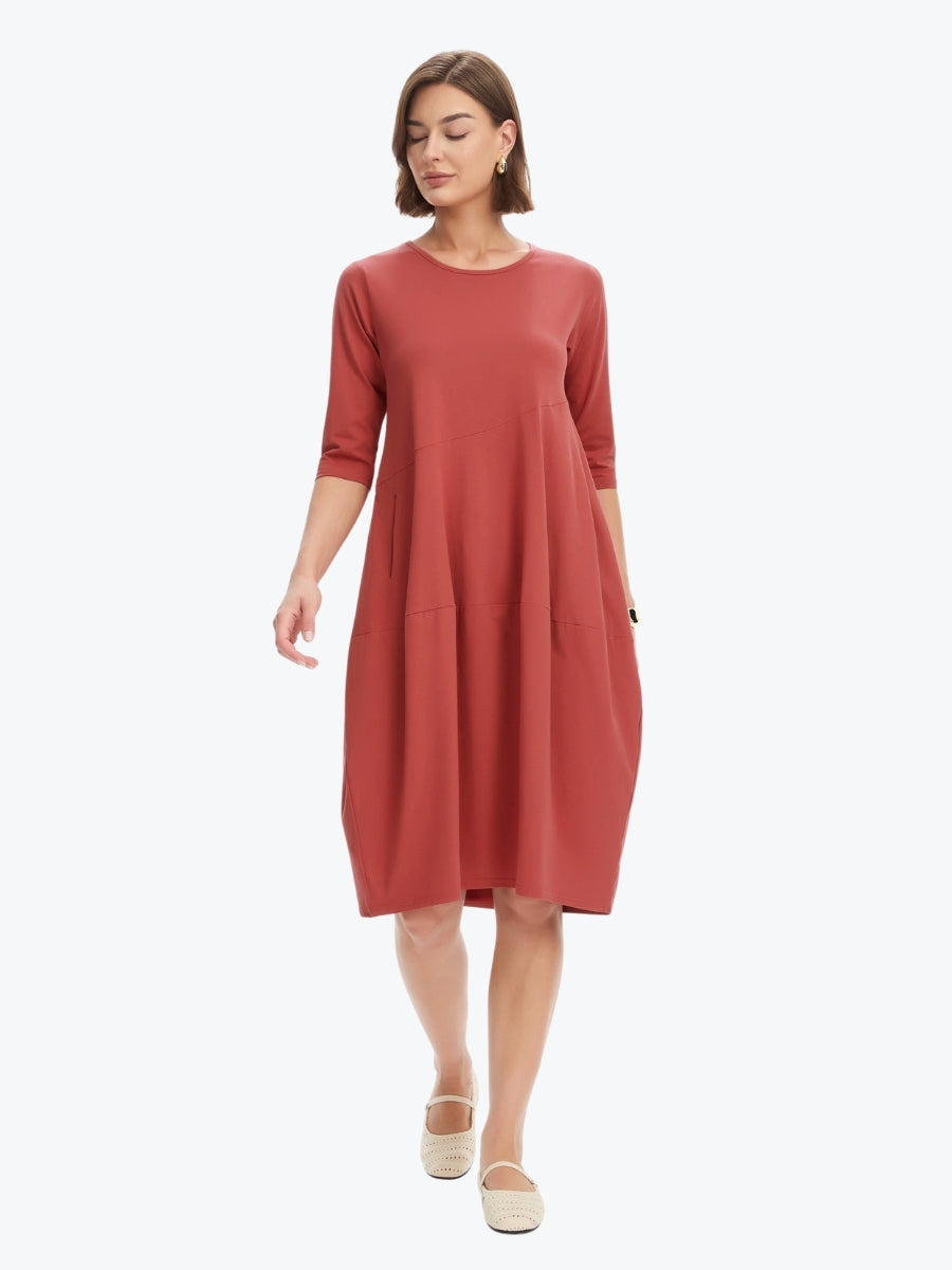 Tirelli Diagonal Seam Summer Dress | Dusty Red