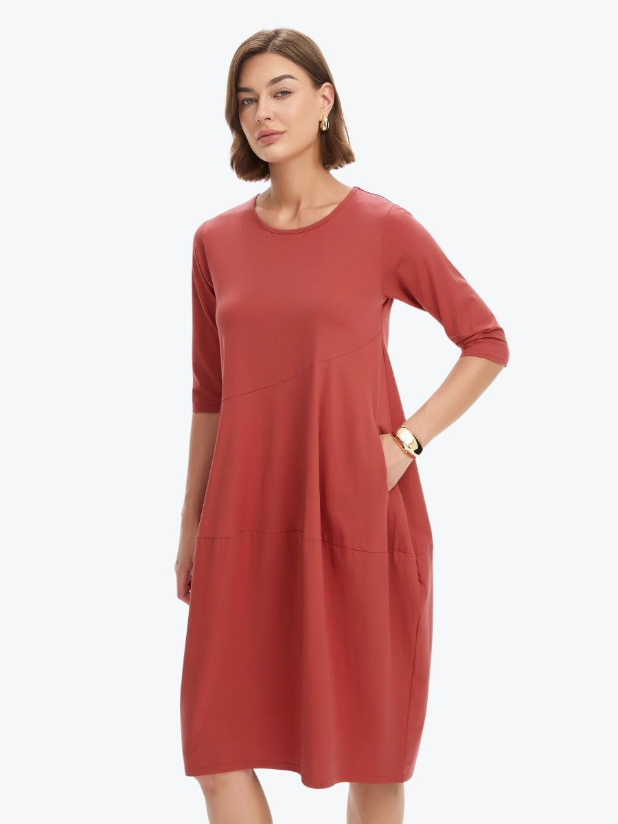 Tirelli Diagonal Seam Summer Dress | Dusty Red