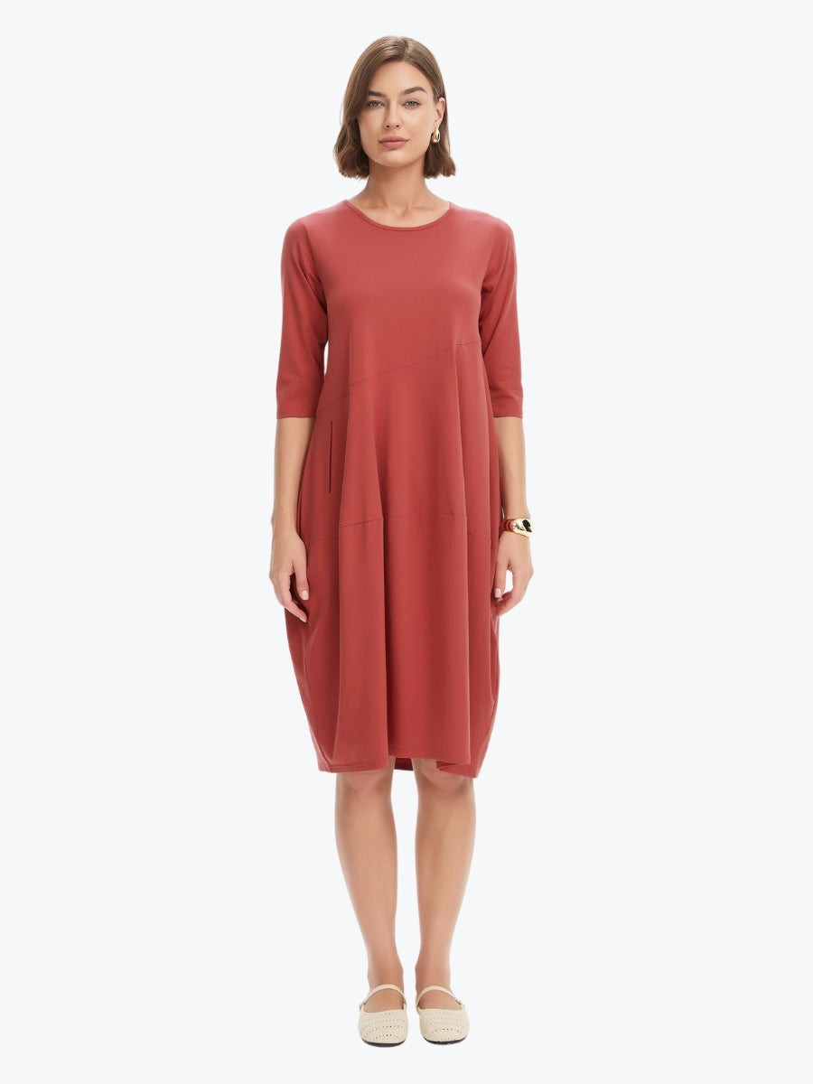 Tirelli Diagonal Seam Summer Dress | Dusty Red