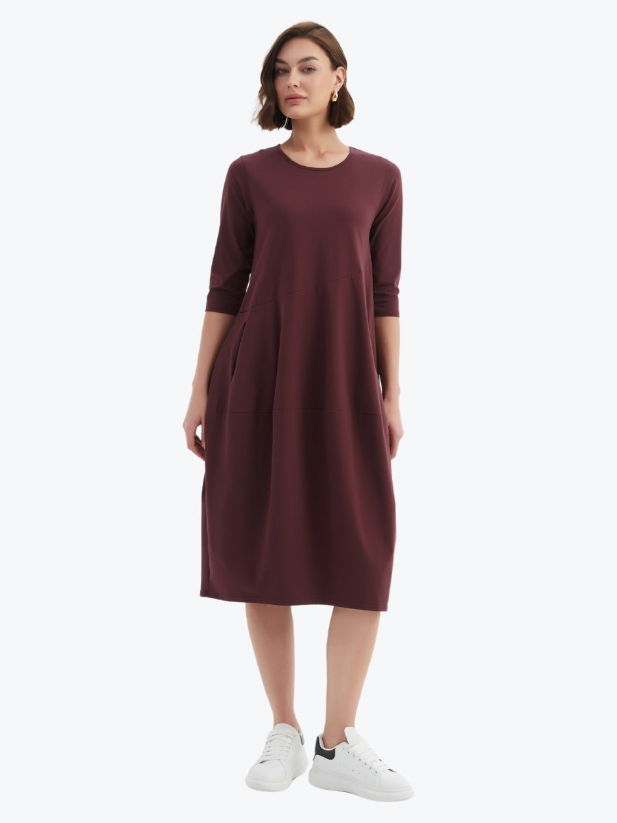 Tirelli Diagonal Seam Winter Dress in Aubergine
