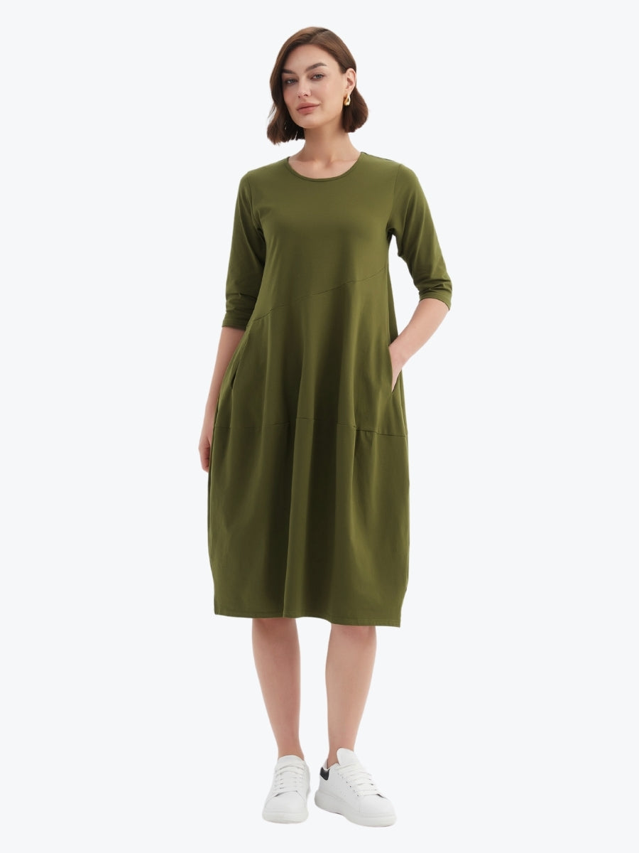 Tirelli Diagonal Seam Winter Dress in Khaki