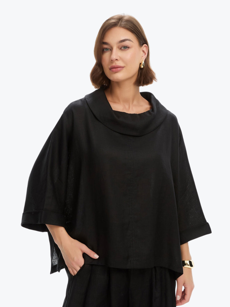 Tirelli Funnel Neck Boxy Top | Black