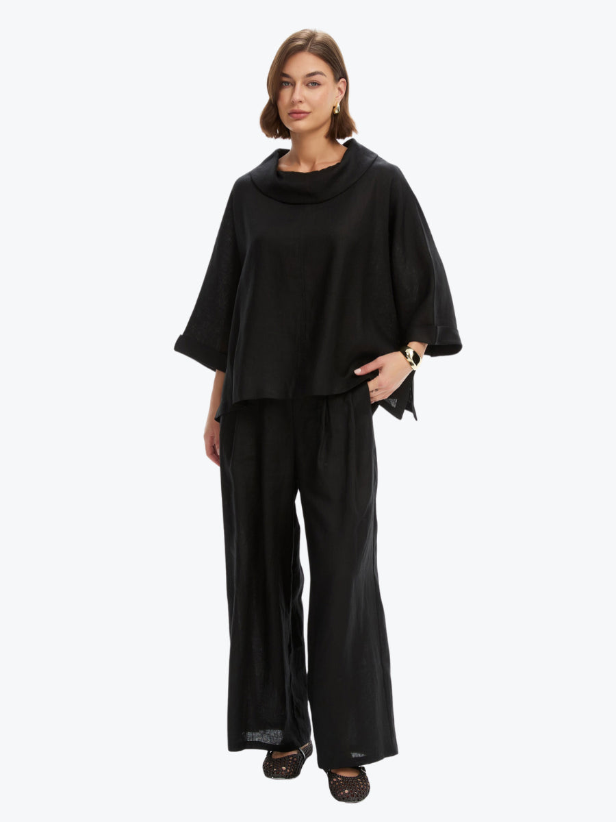 Tirelli Funnel Neck Boxy Top | Black