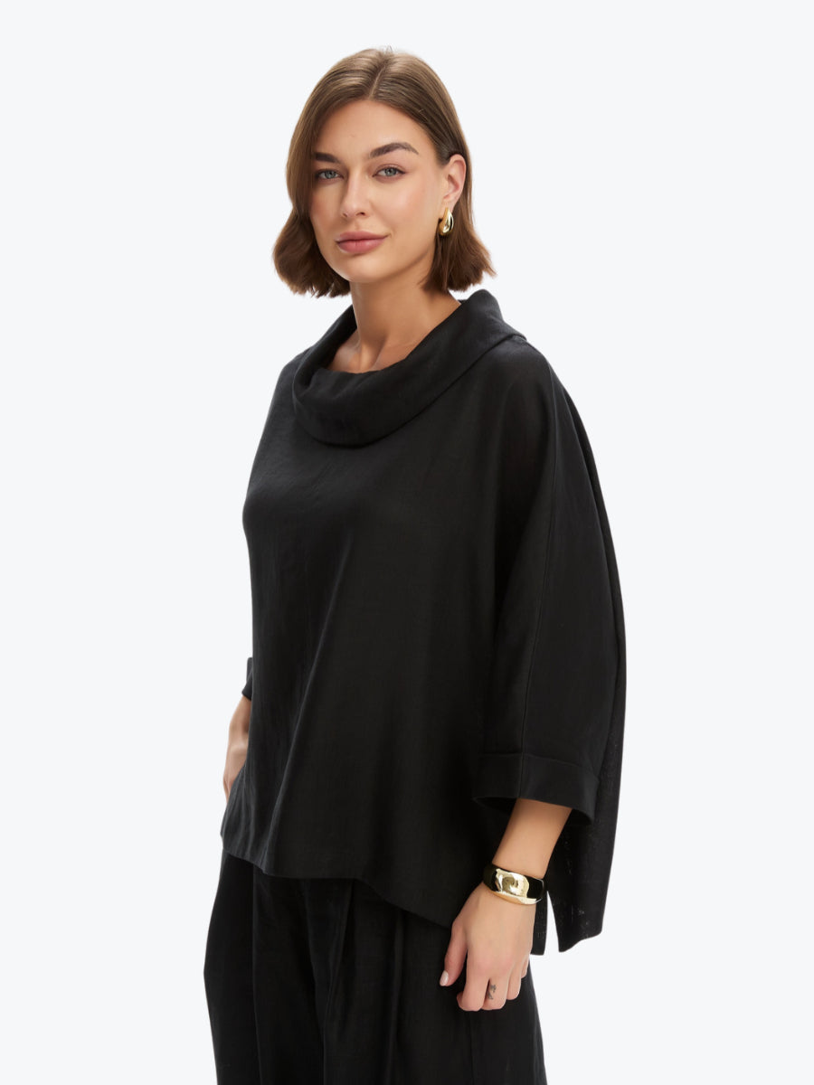 Tirelli Funnel Neck Boxy Top | Black