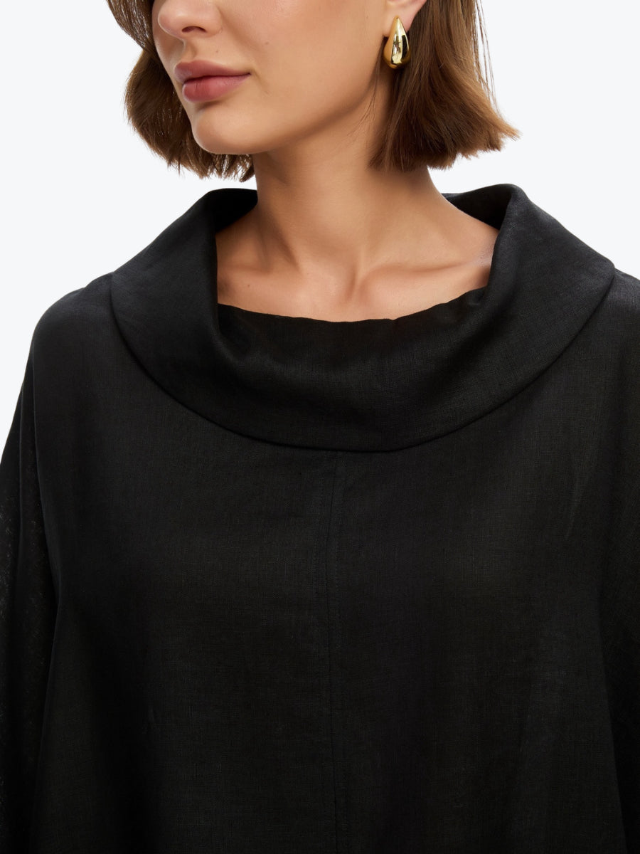 Tirelli Funnel Neck Boxy Top | Black