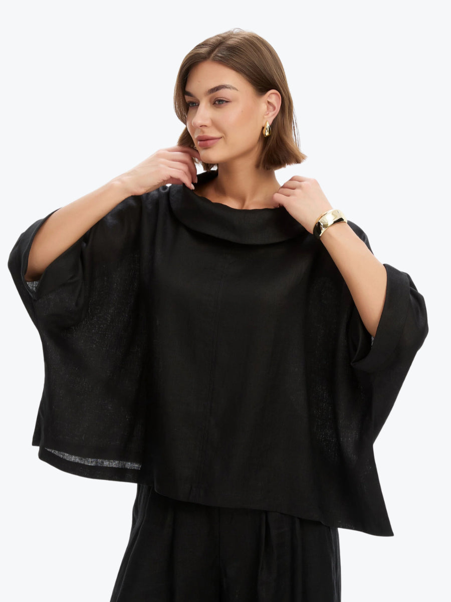 Tirelli Funnel Neck Boxy Top | Black