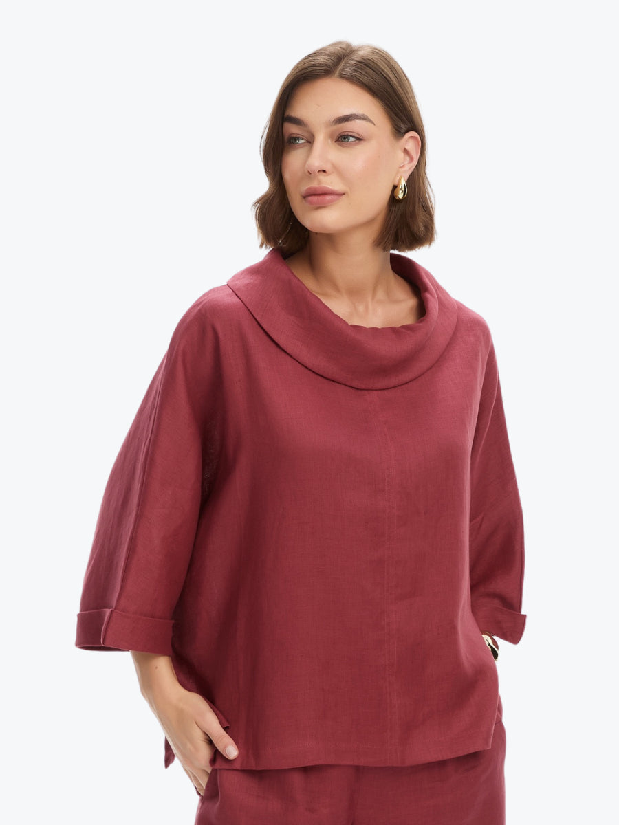 Tirelli Funnel Neck Boxy Top | Brick