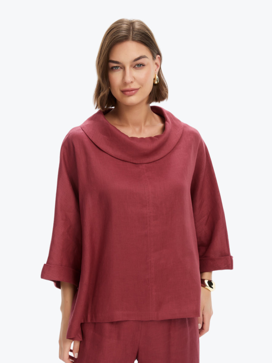 Tirelli Funnel Neck Boxy Top | Brick