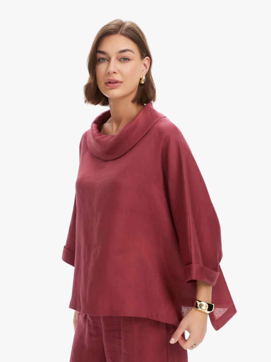 Tirelli Funnel Neck Boxy Top | Brick