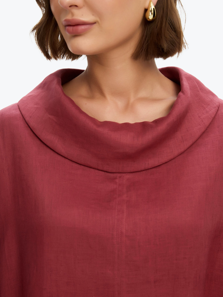 Tirelli Funnel Neck Boxy Top | Brick
