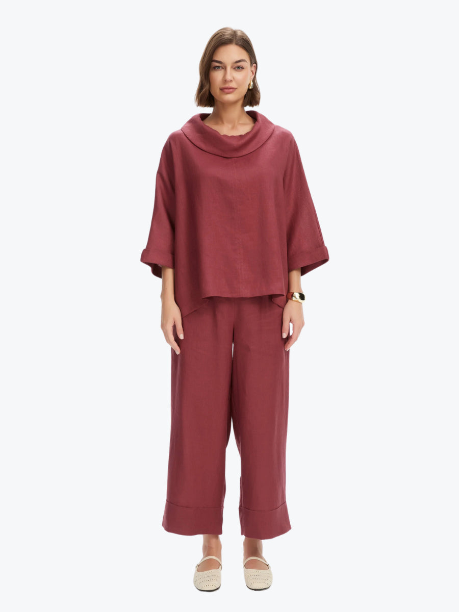Tirelli Funnel Neck Boxy Top | Brick