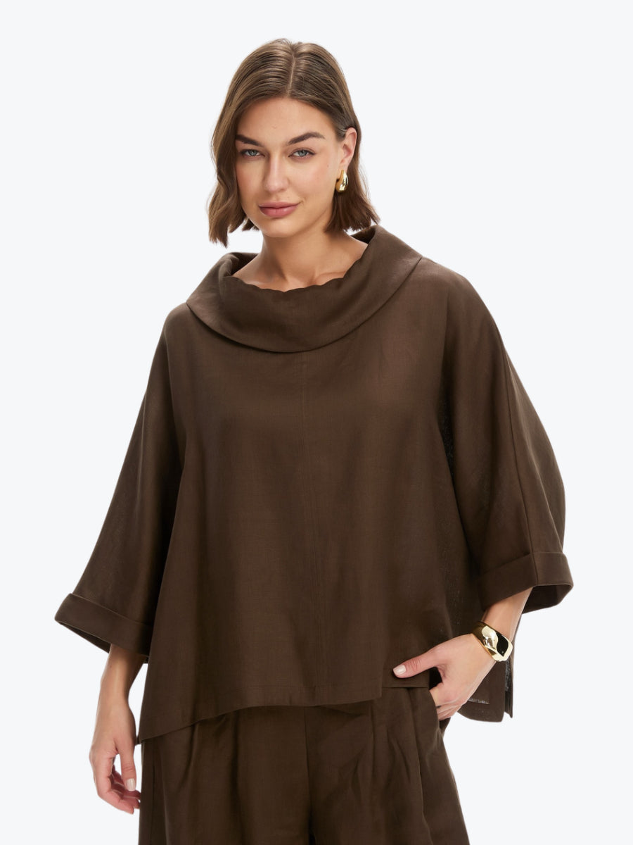 Tirelli Funnel Neck Boxy Top | Chocolate