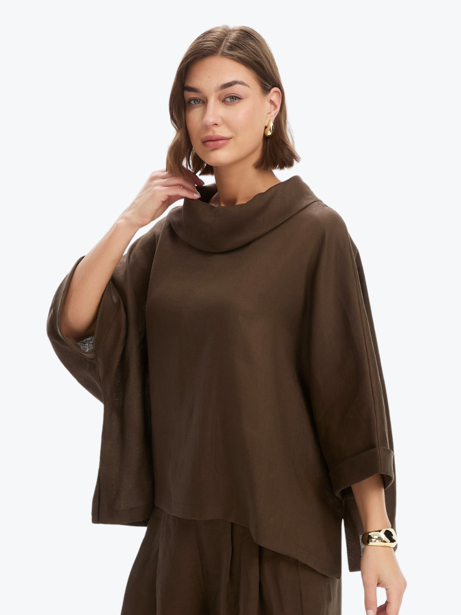 Tirelli Funnel Neck Boxy Top | Chocolate
