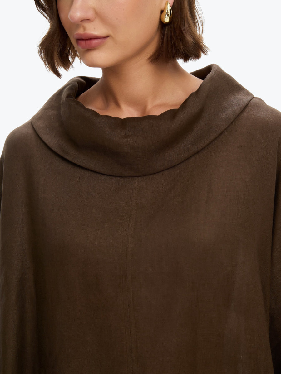Tirelli Funnel Neck Boxy Top | Chocolate