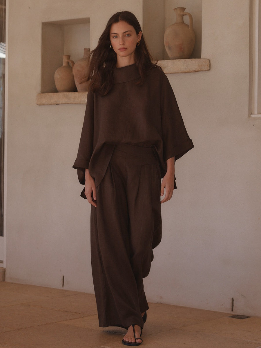 Tirelli Funnel Neck Boxy Top | Chocolate