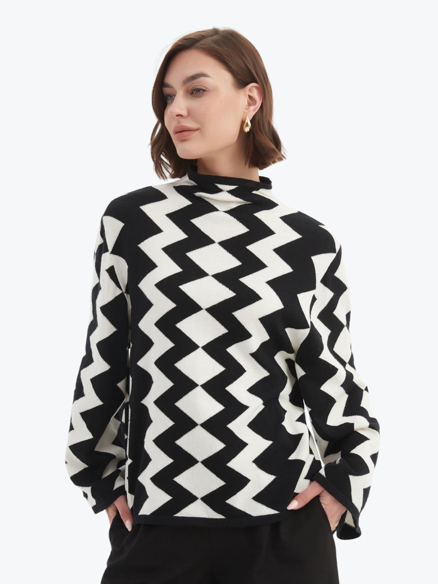 Tirelli Mirrored Chevron Knit in Black/White