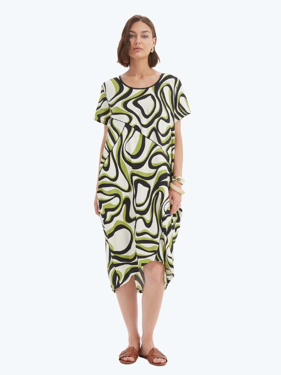 Tirelli Panel Print Dress in Chartreuse Swirl