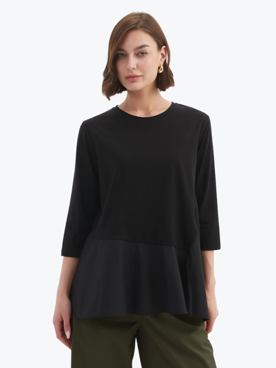 Tirelli Split Hem Combi Top in Black