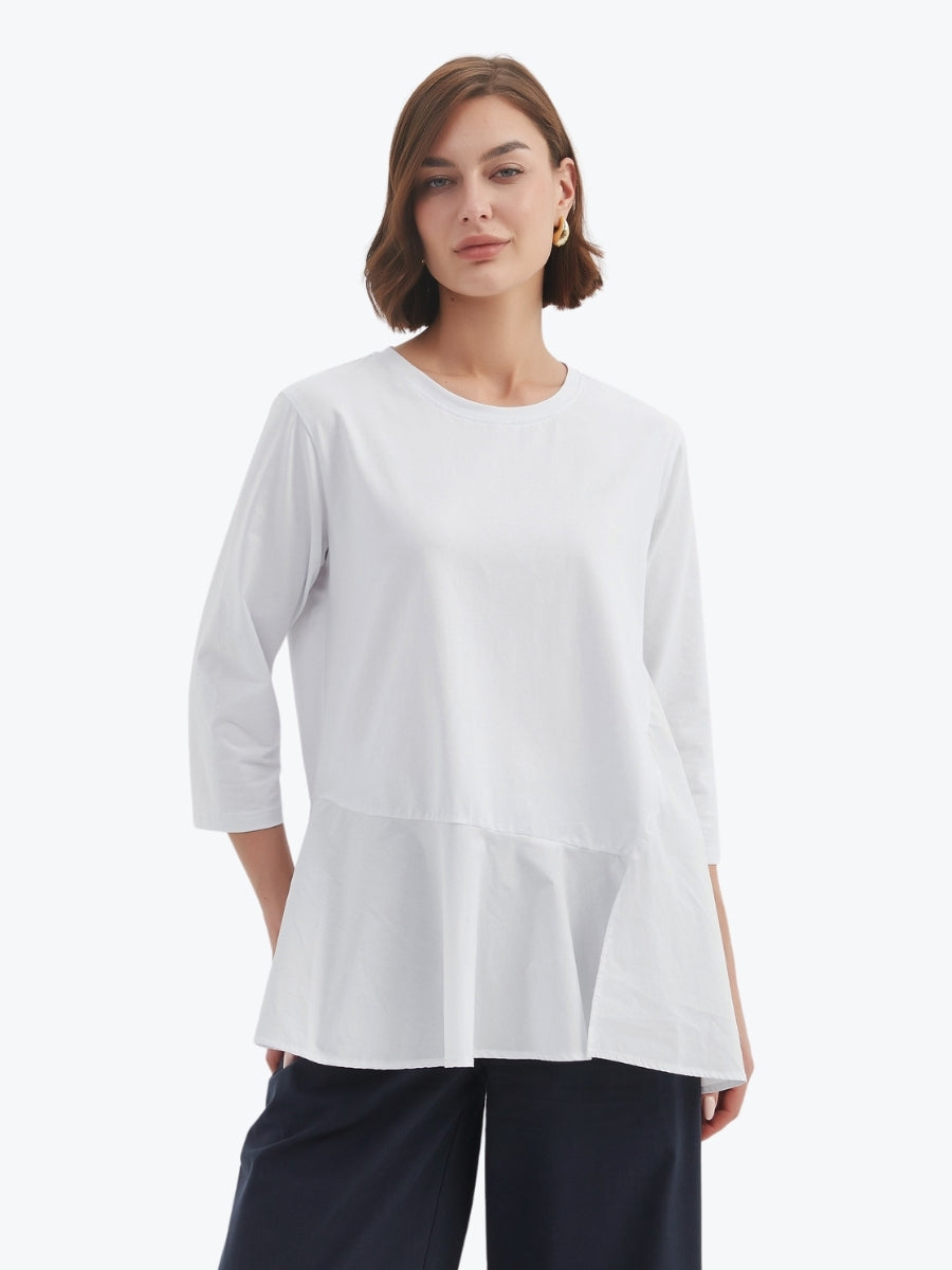 Tirelli Split Hem Combi Top in White