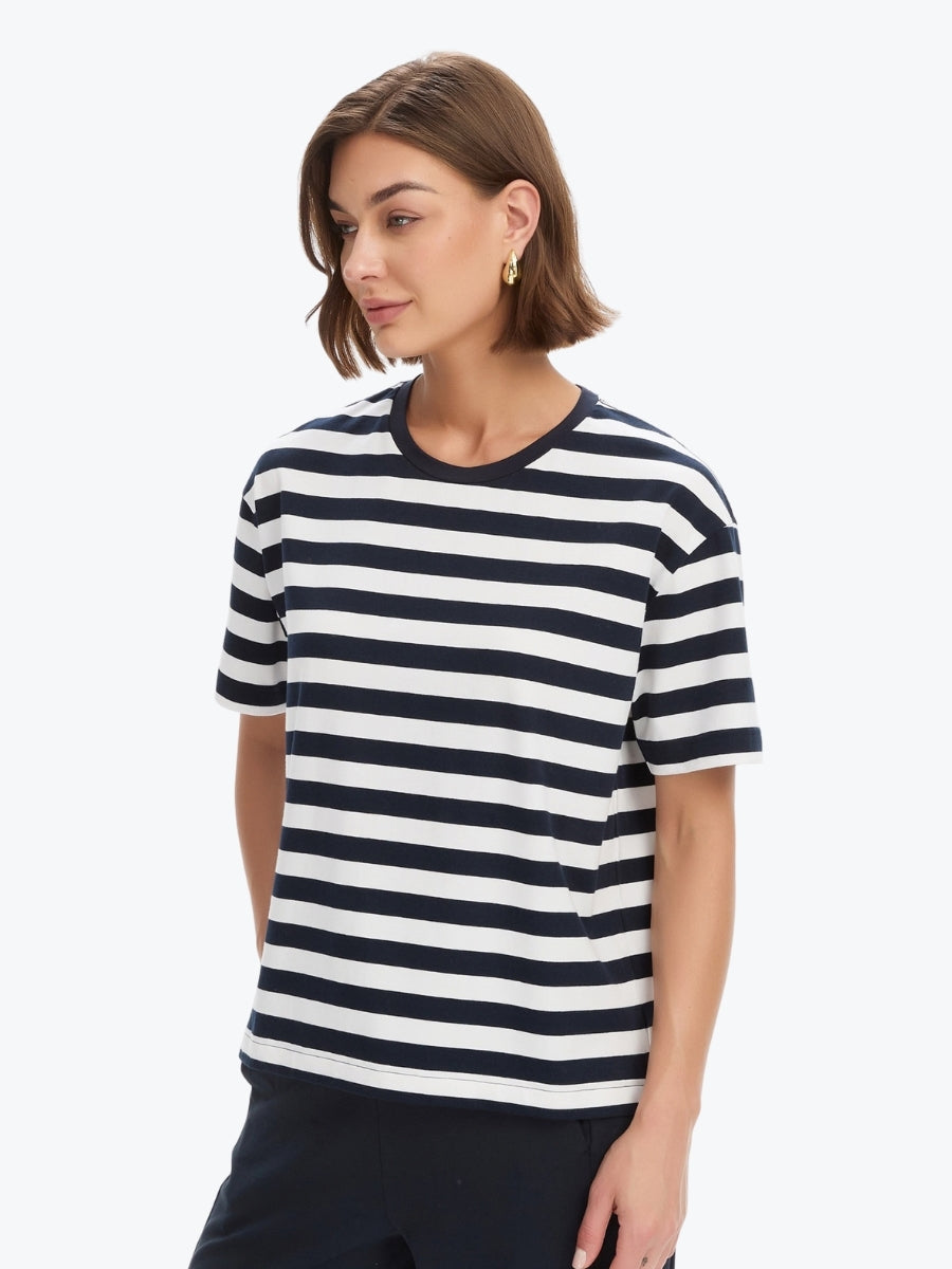 Tirelli Stripe Boxy Tee | Navy/White