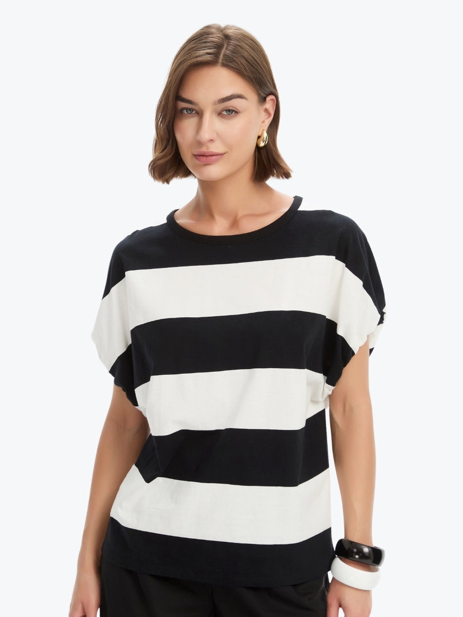 Tirelli Stripe Bubble Sleeve Tee | Black/White Stripe