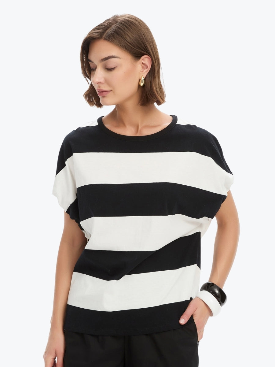 Tirelli Stripe Bubble Sleeve Tee | Black/White Stripe