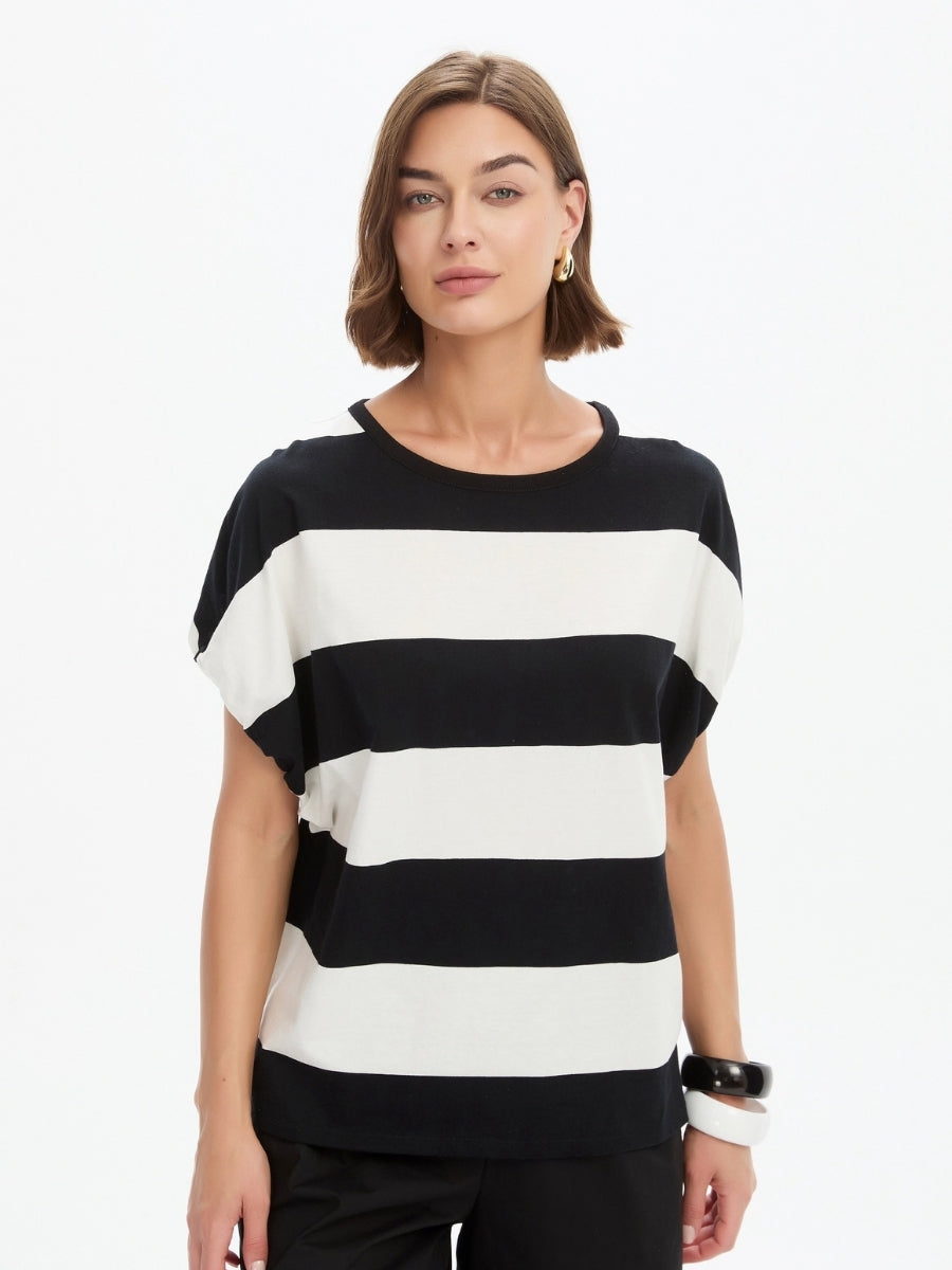 Tirelli Stripe Bubble Sleeve Tee | Black/White Stripe