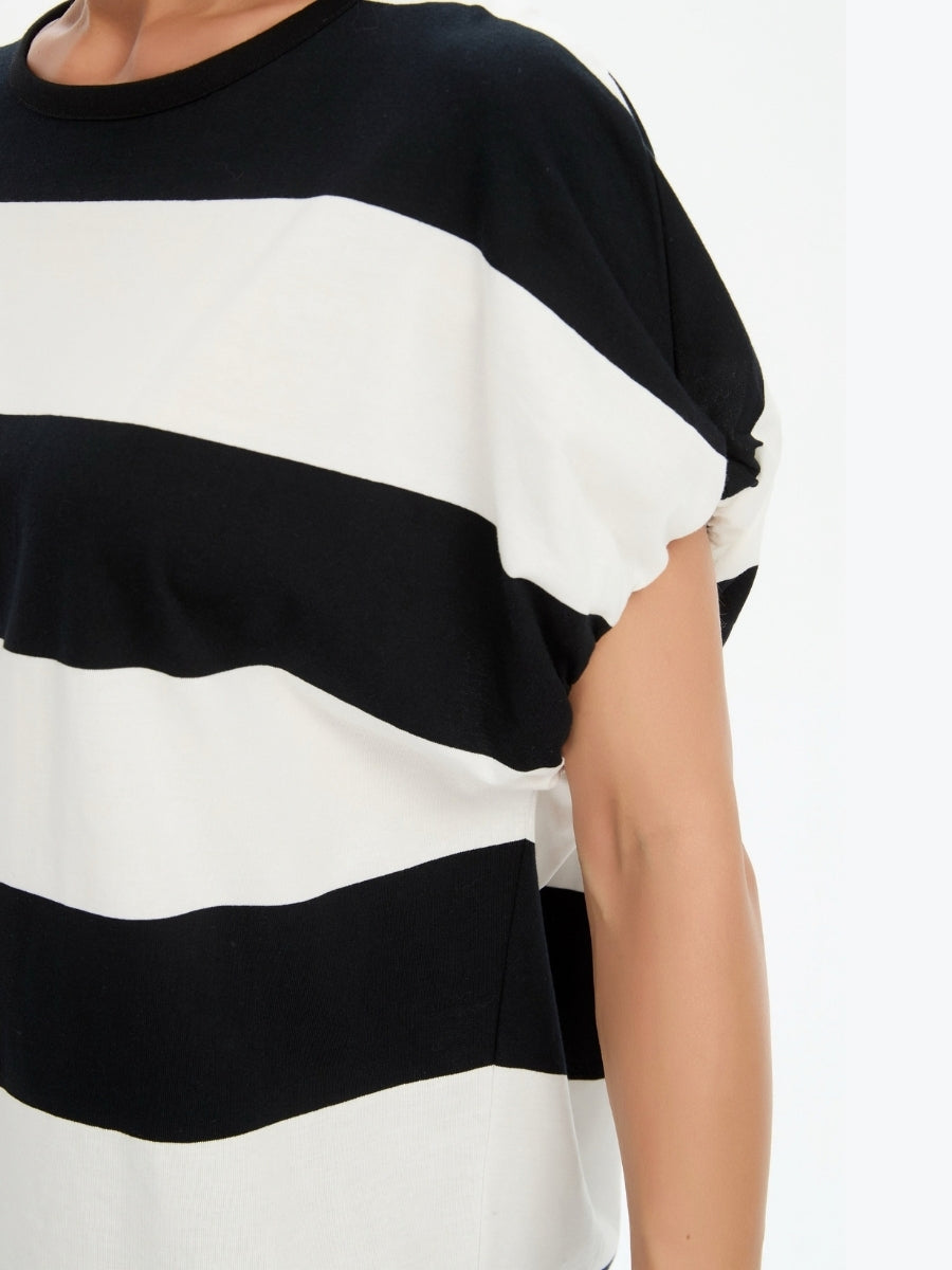 Tirelli Stripe Bubble Sleeve Tee | Black/White Stripe