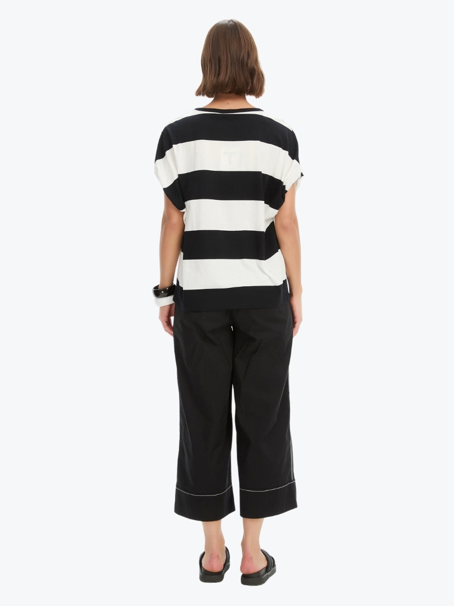 Tirelli Stripe Bubble Sleeve Tee | Black/White Stripe
