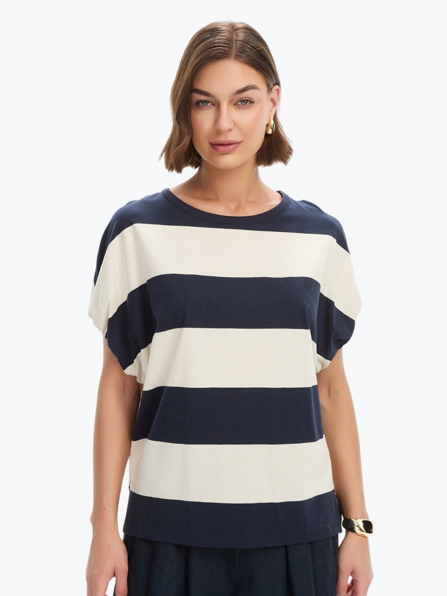 Tirelli Stripe Bubble Sleeve Tee | Navy/White Stripe