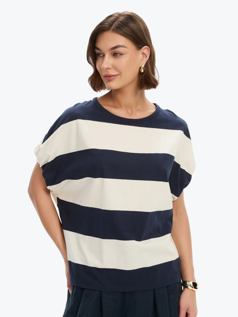 Tirelli Stripe Bubble Sleeve Tee | Navy/White Stripe