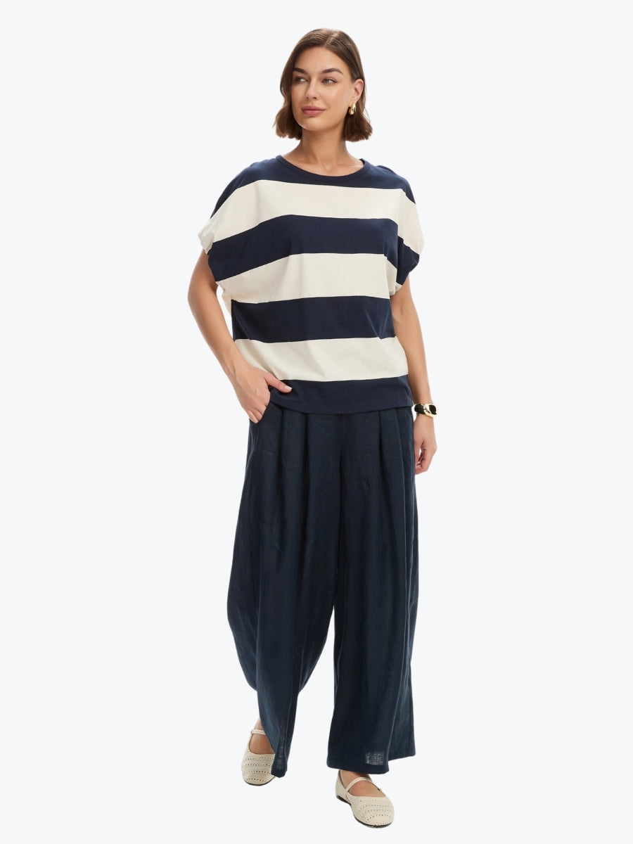 Tirelli Stripe Bubble Sleeve Tee | Navy/White Stripe