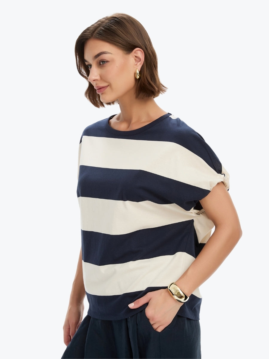 Tirelli Stripe Bubble Sleeve Tee | Navy/White Stripe