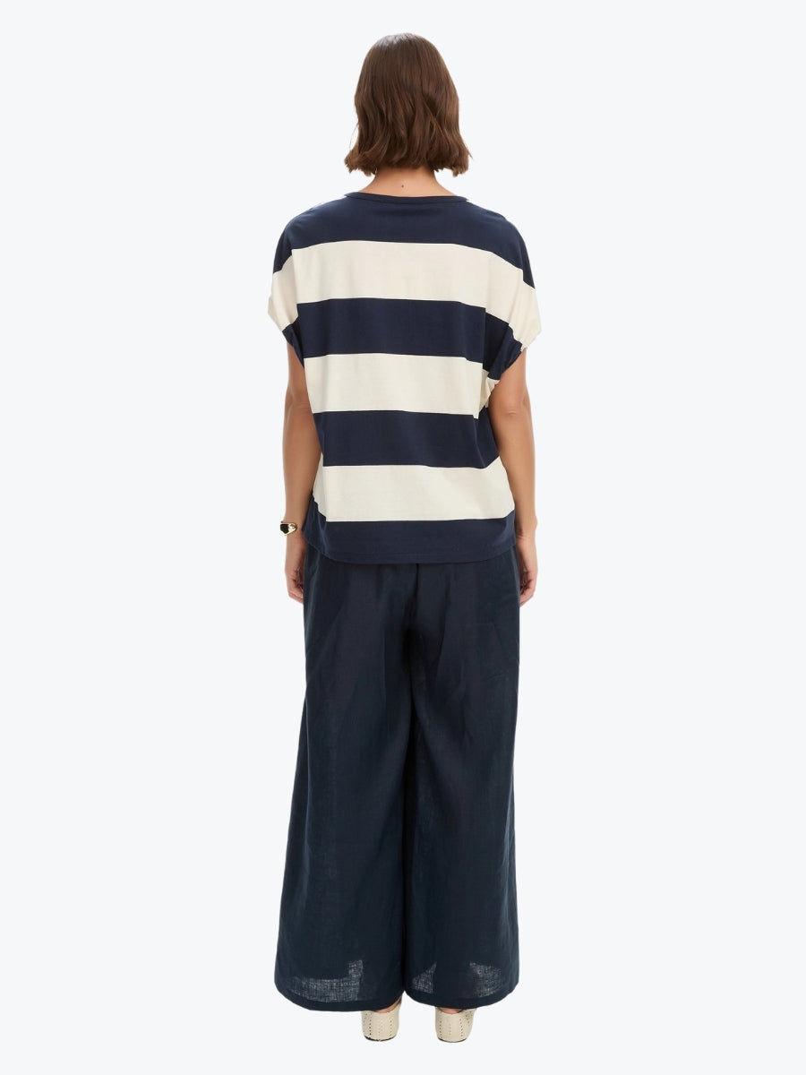 Tirelli Stripe Bubble Sleeve Tee | Navy/White Stripe