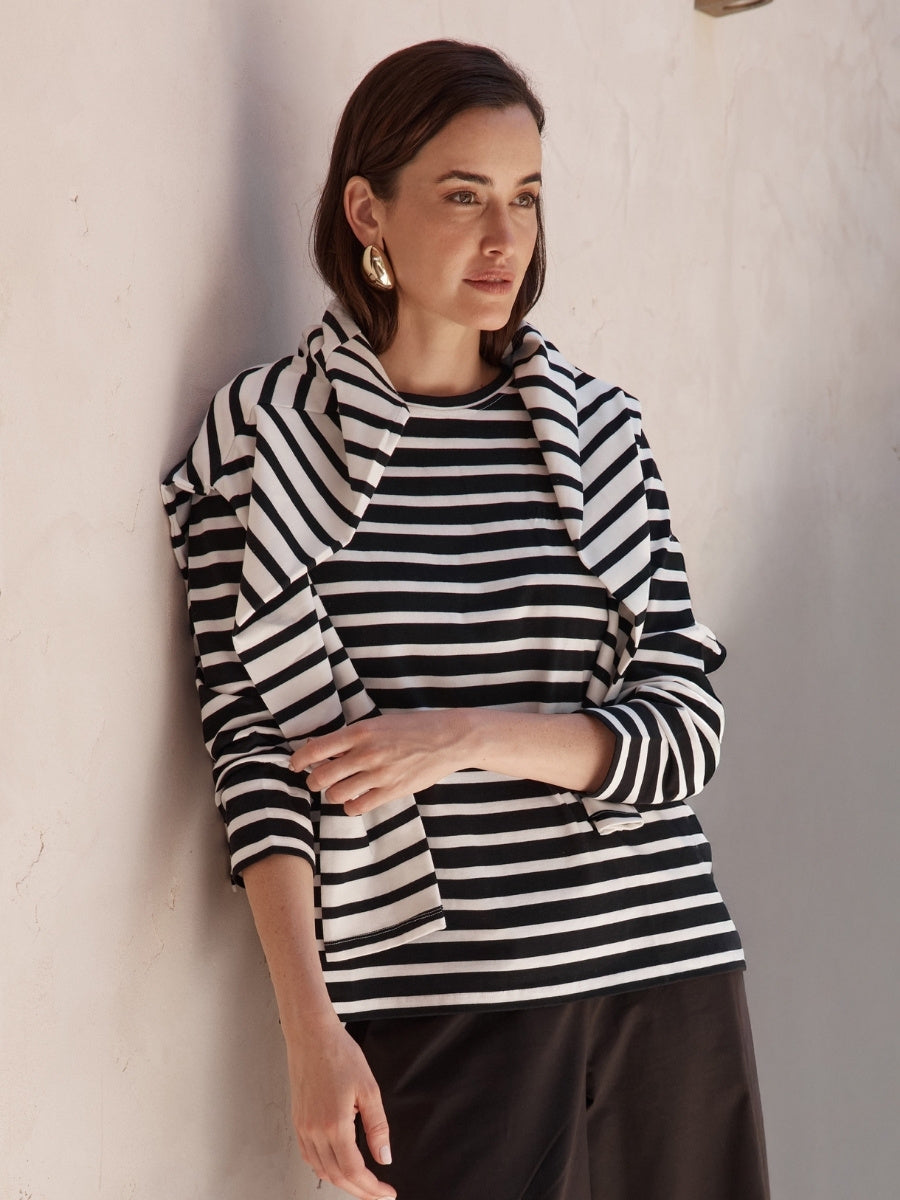 Tirelli Stripe Long Sleeve Weekend Tshirt in Black/White